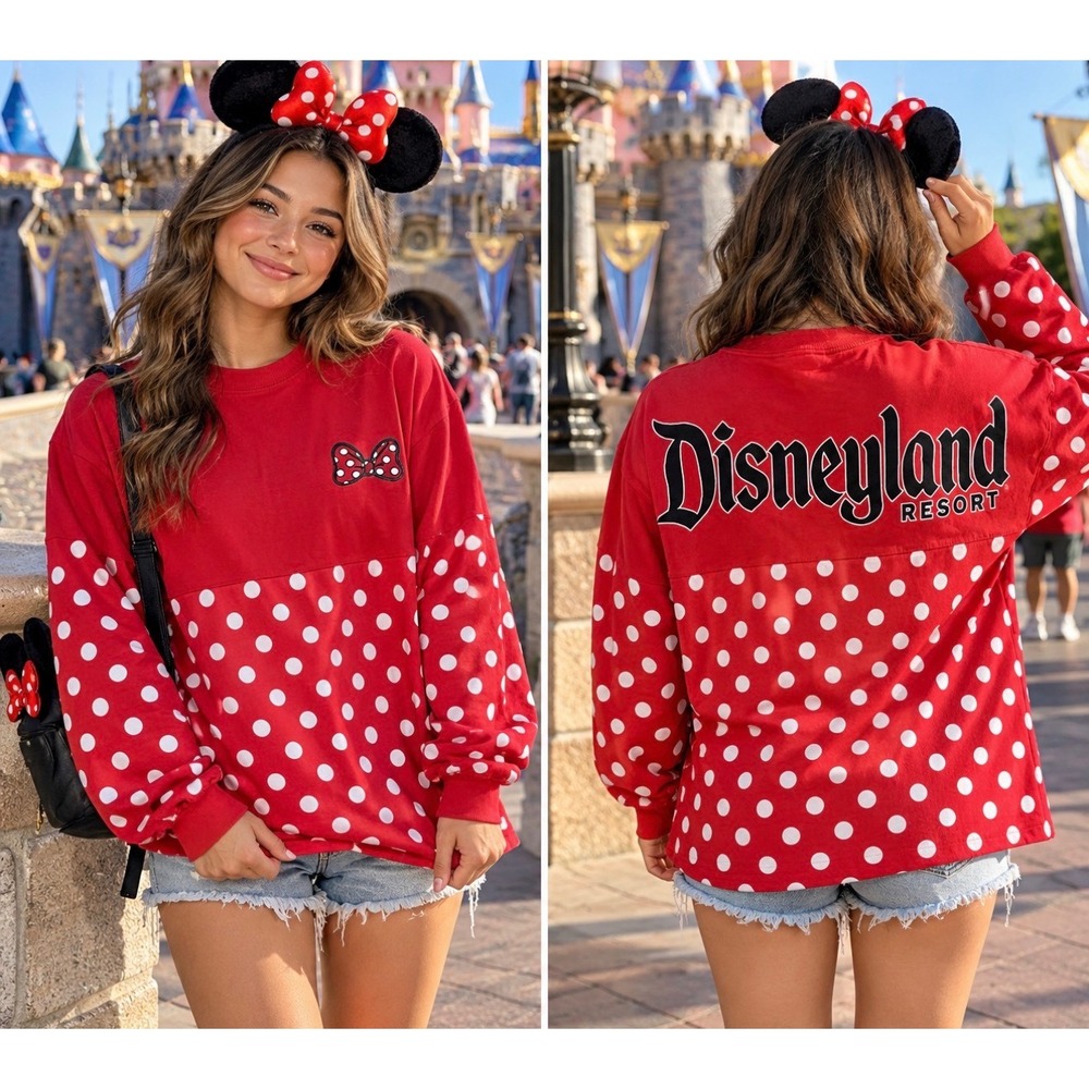 Disney Parks Spirit Jersey Disneyland Minnie Mouse Polka Dot Red White XS
